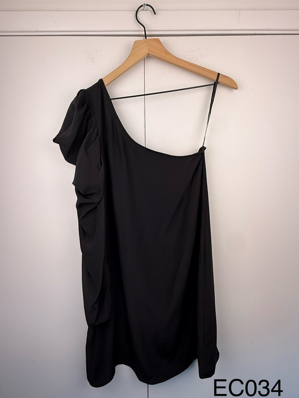 Parker Black One-Shoulder Silk Mini Dress Ruffle Sleeve Size S